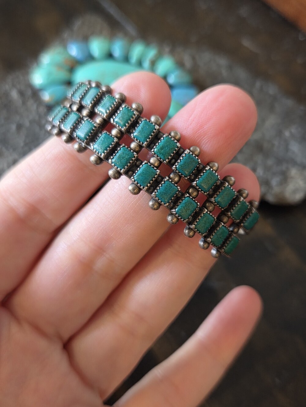 Vintage Fred Harvey Era 2 Row Turquoise Cuff - Picture 5 of 7